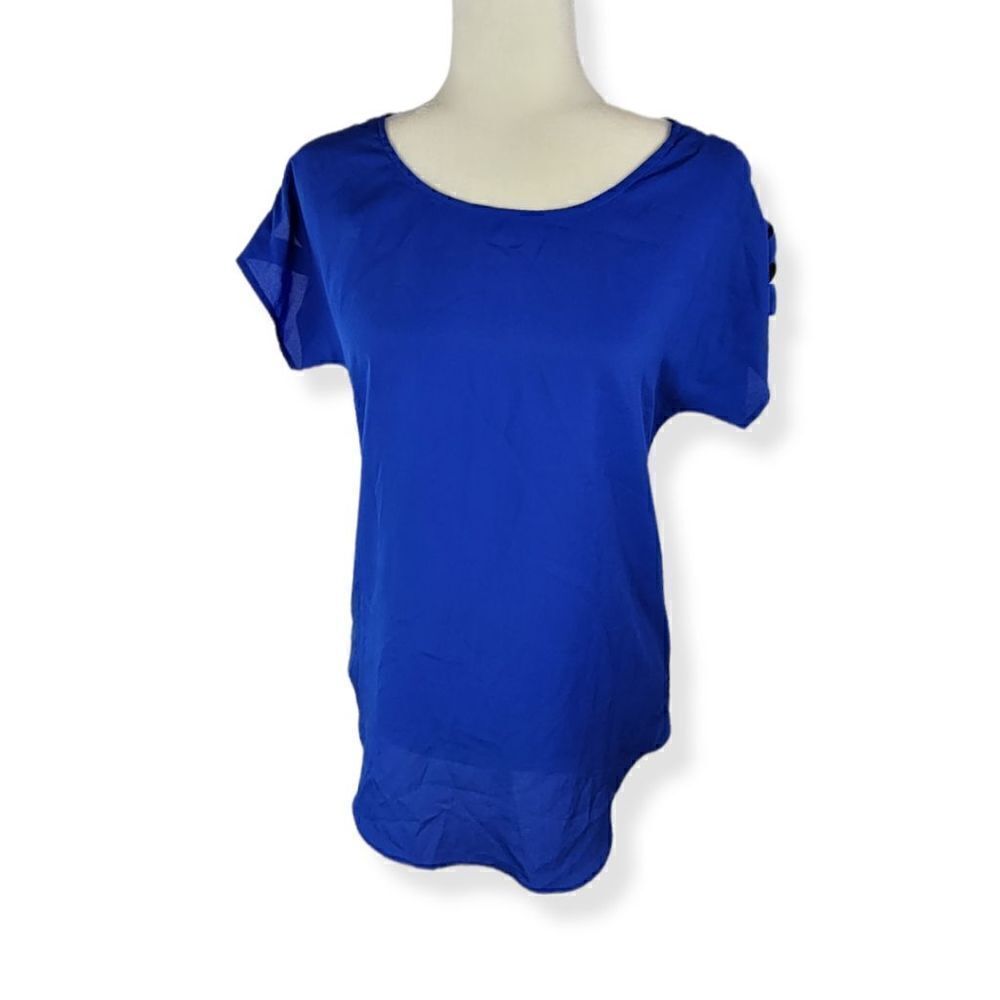 Express Royal  Blue Blouse with crisscross cutout short sleeves XS